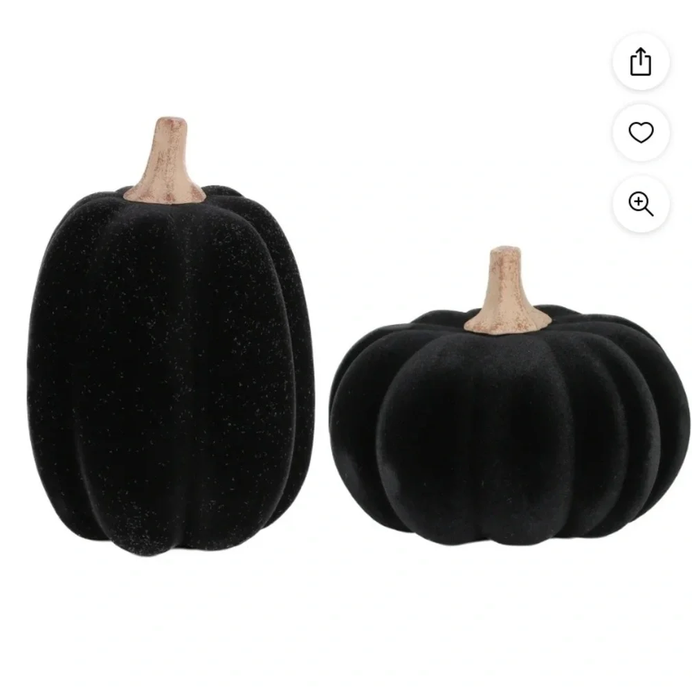 Flocked Pumpkin Set Black 18” Tall Halloween Decor NEW